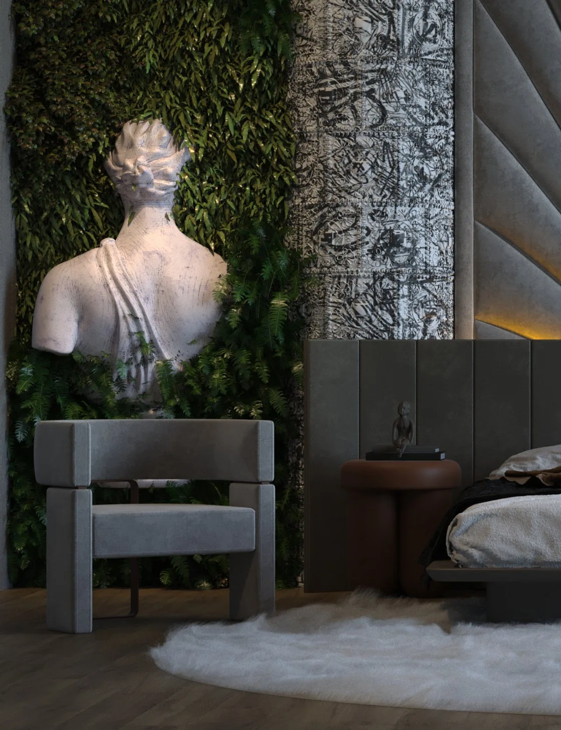 Nature Within Walls: Sculptural Bedroom by HRarchZ — design view