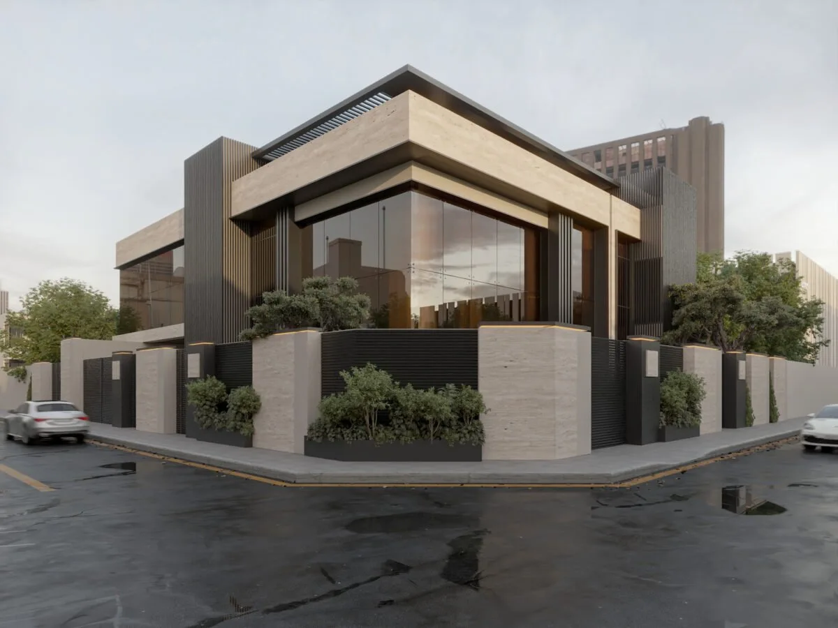 Framed Stone El Mubarak Villa – Riyadh — design view