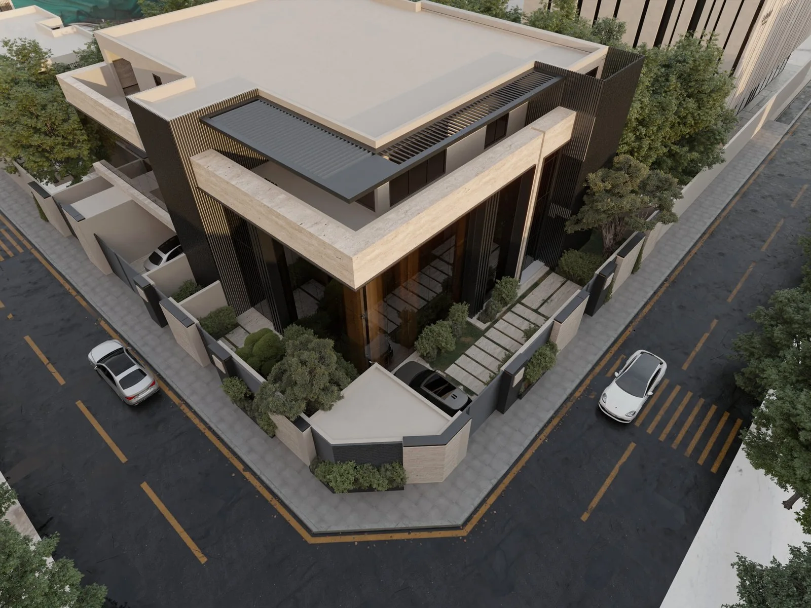 Framed Stone El Mubarak Villa – Riyadh — design view