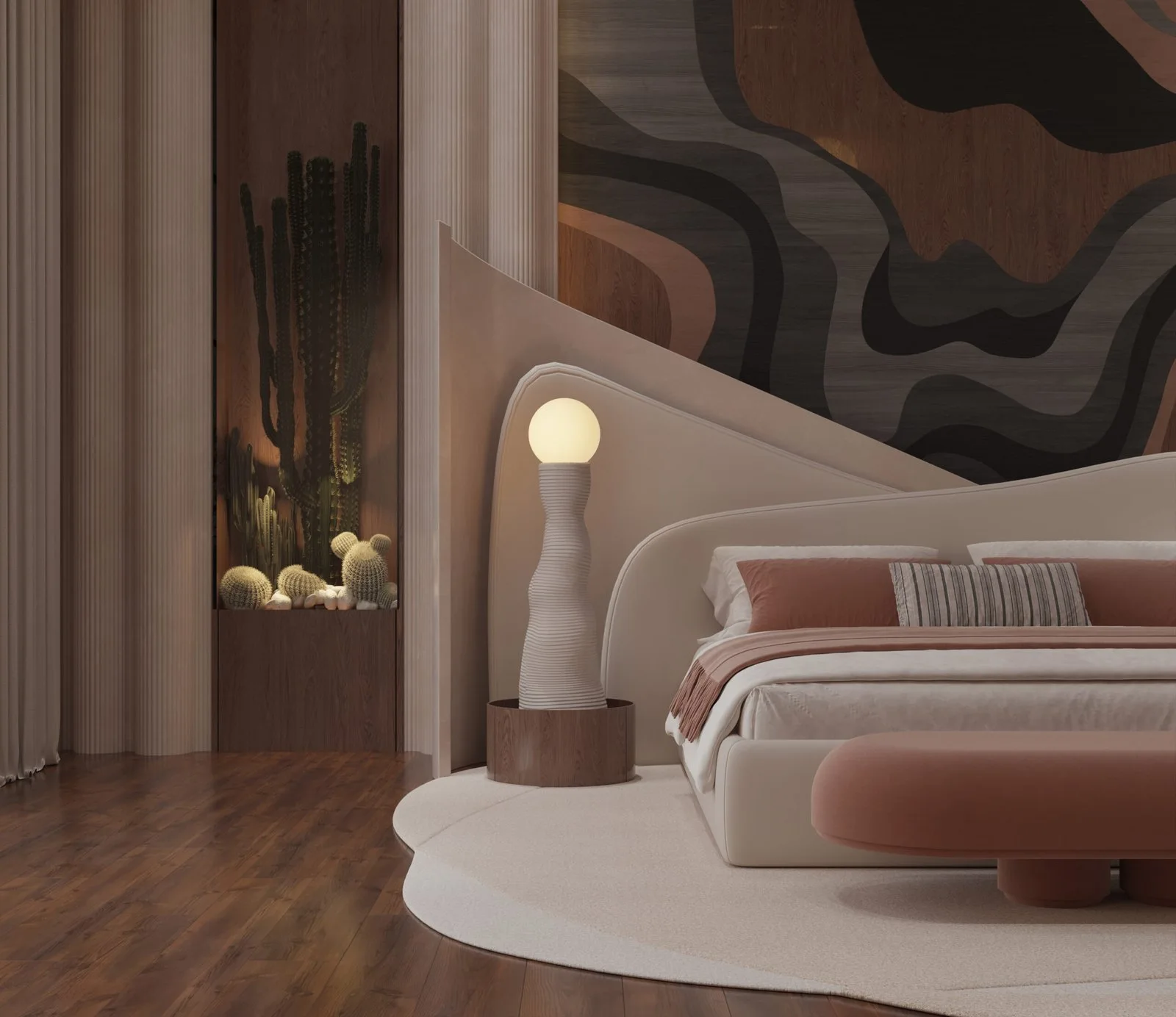 erene Layers: A Warm Minimalist Bedroom Design — design view