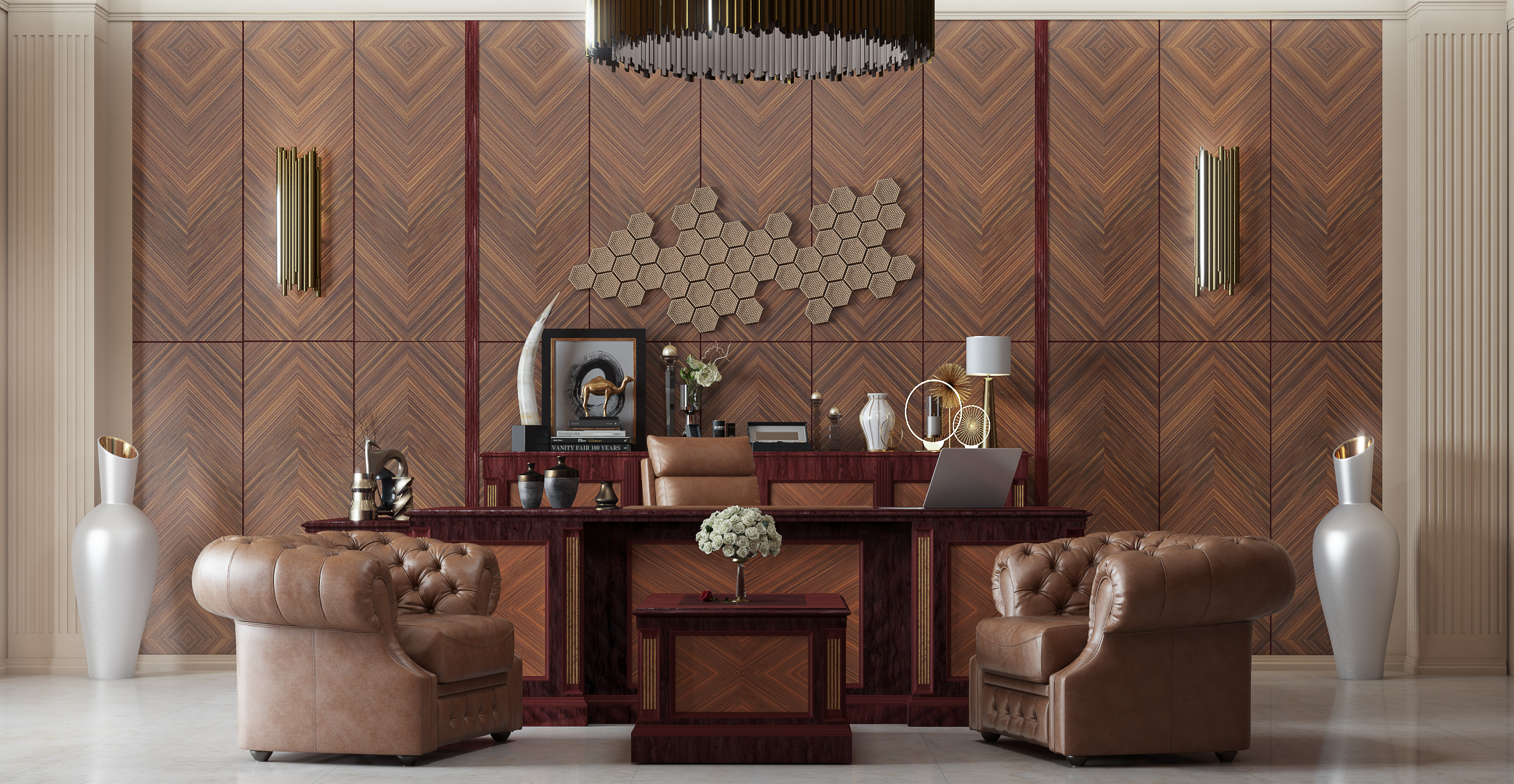 office in qatar new classic design dark red wood