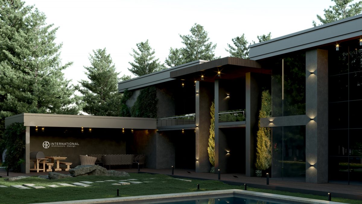 FOREST VILLA EXTERIOR DESIGN - concrete - wood - swimming pool - forest