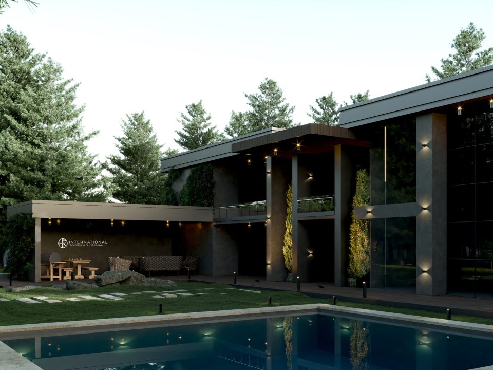 FOREST VILLA EXTERIOR DESIGN - concrete - wood - swimming pool - forest