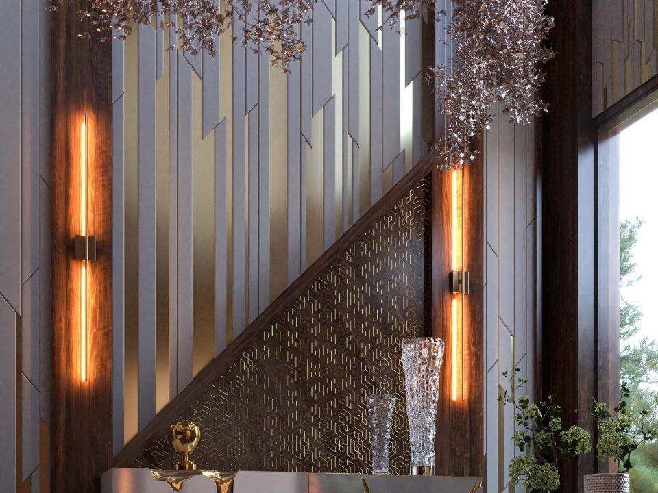 UNIQUE VILLA ENTRANCE DESIGN - ENTRANCE DESIGN - GOLDEN LINES - LIGHT - ABLIKS - WOOD