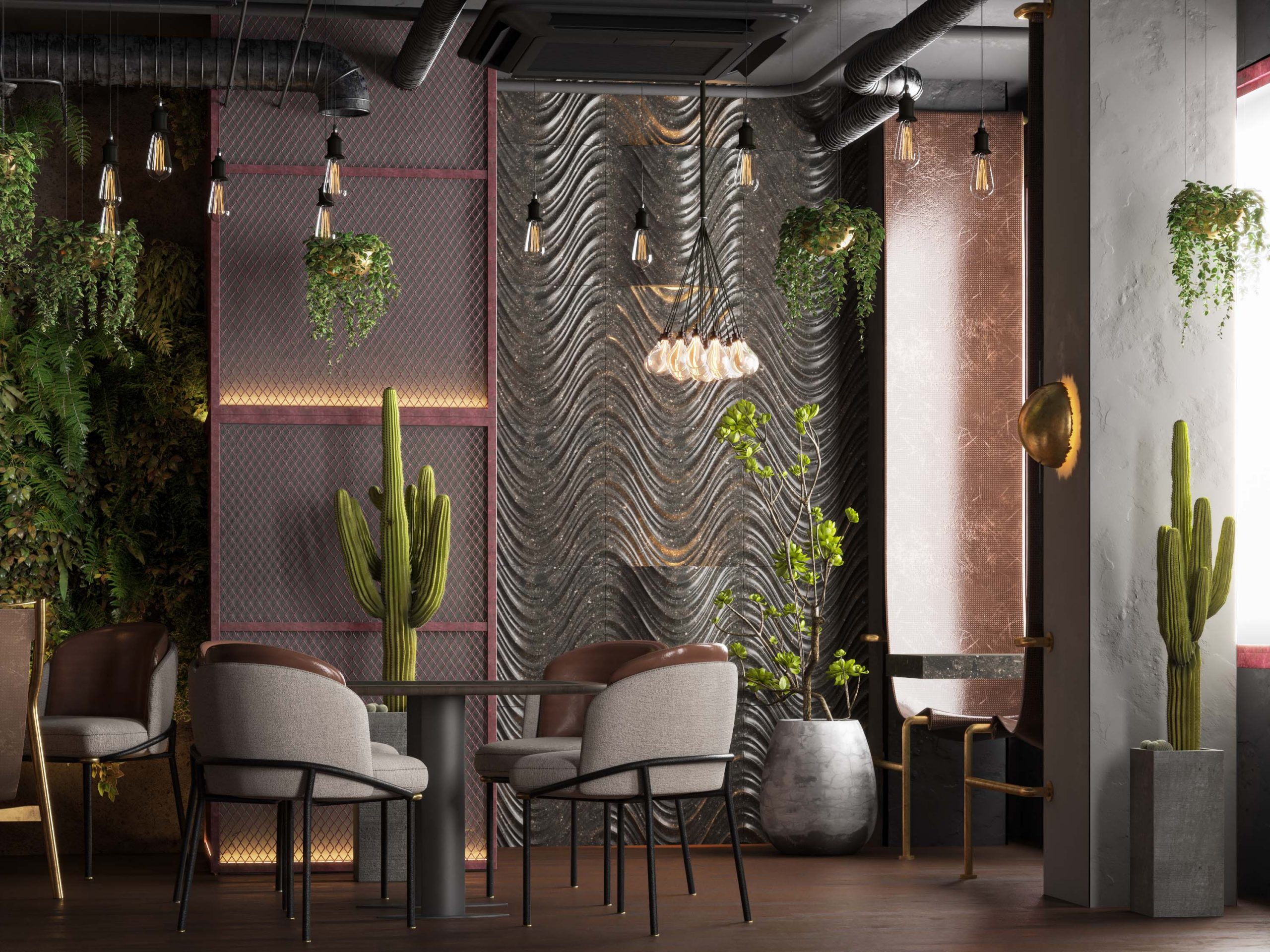 UNIQUE CAFE DESIGN - plants - sun light - chair design 