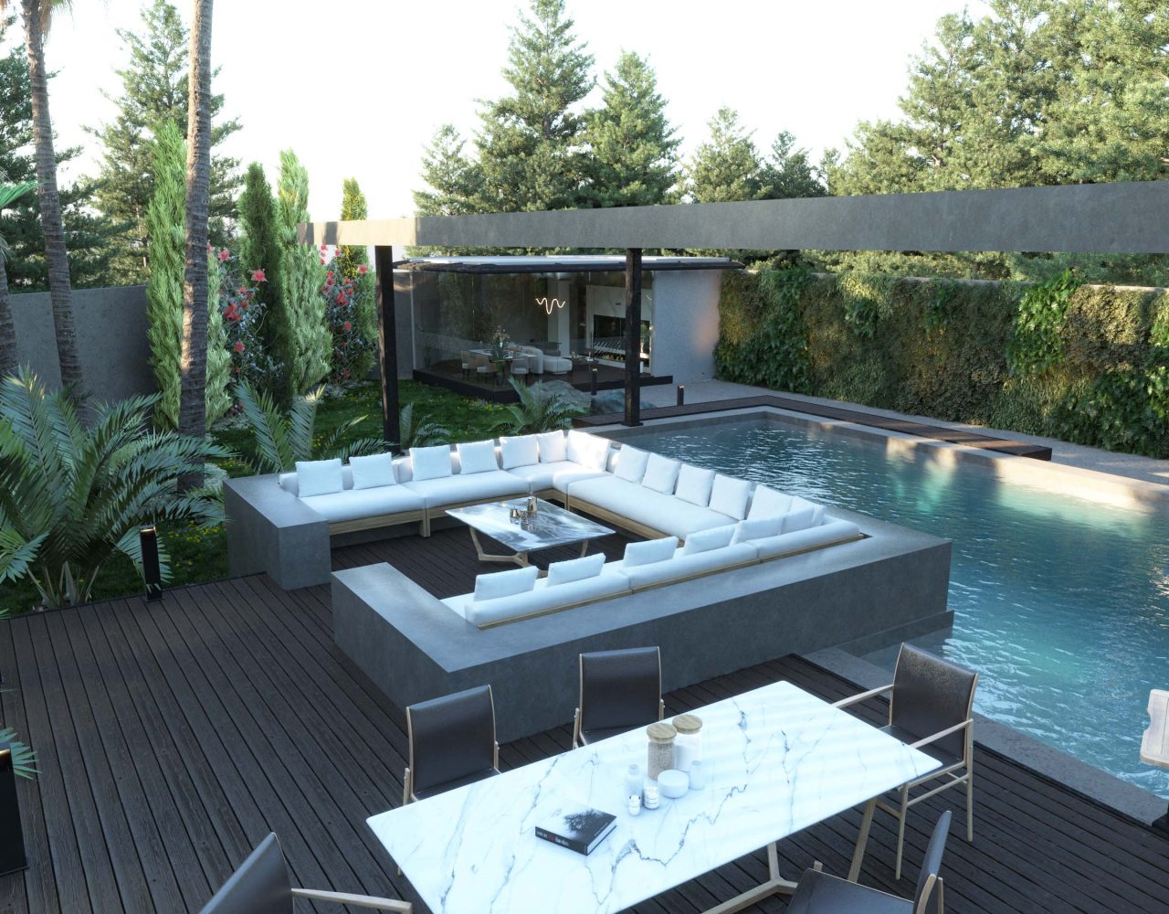 SWIMMING POOL AREA DESIGN - sitting area - water - dining area