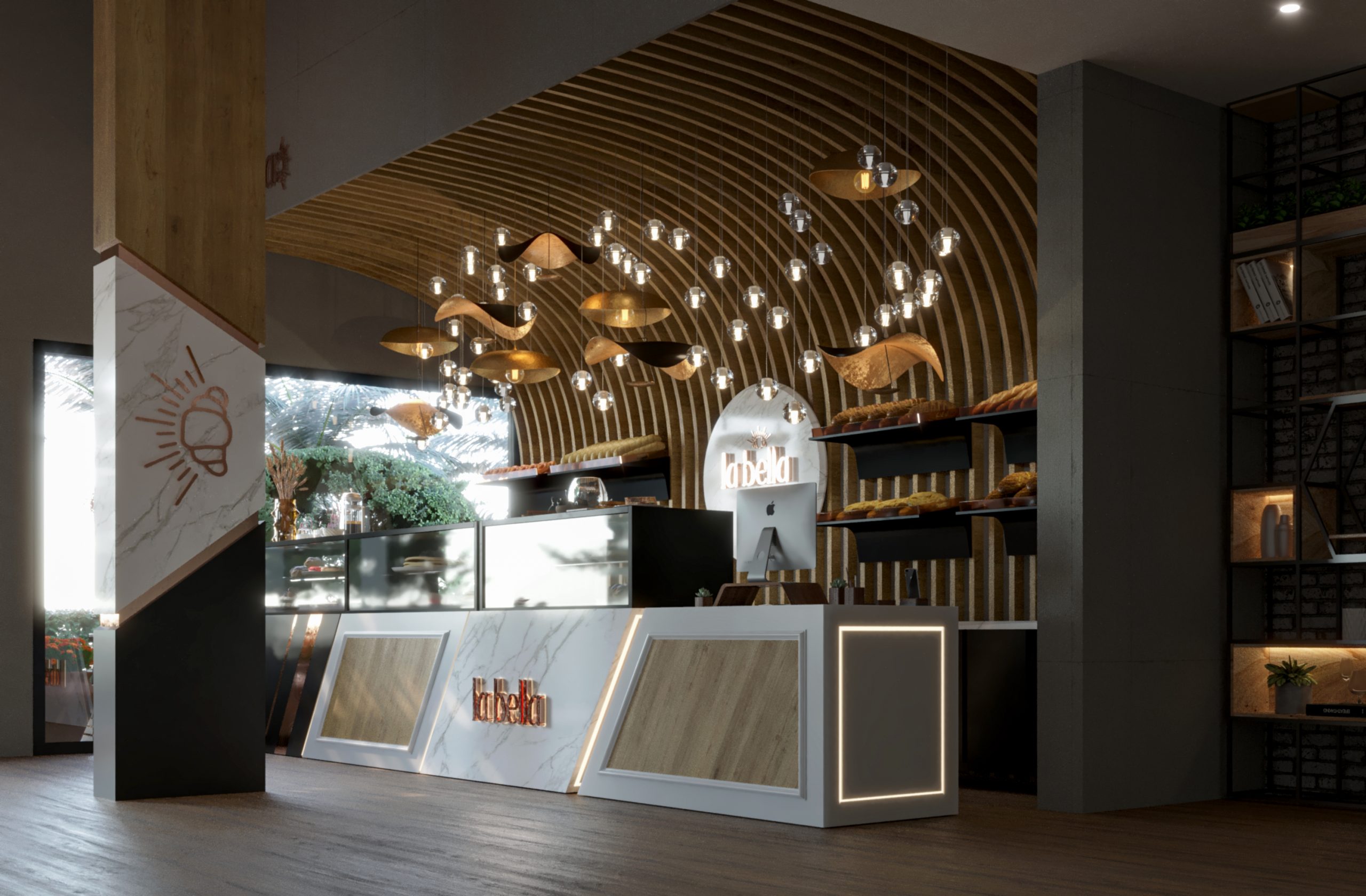LABELLA BAKERY (CYPRUS) - curved wood - rose gold - bakery shop - hrarchz 