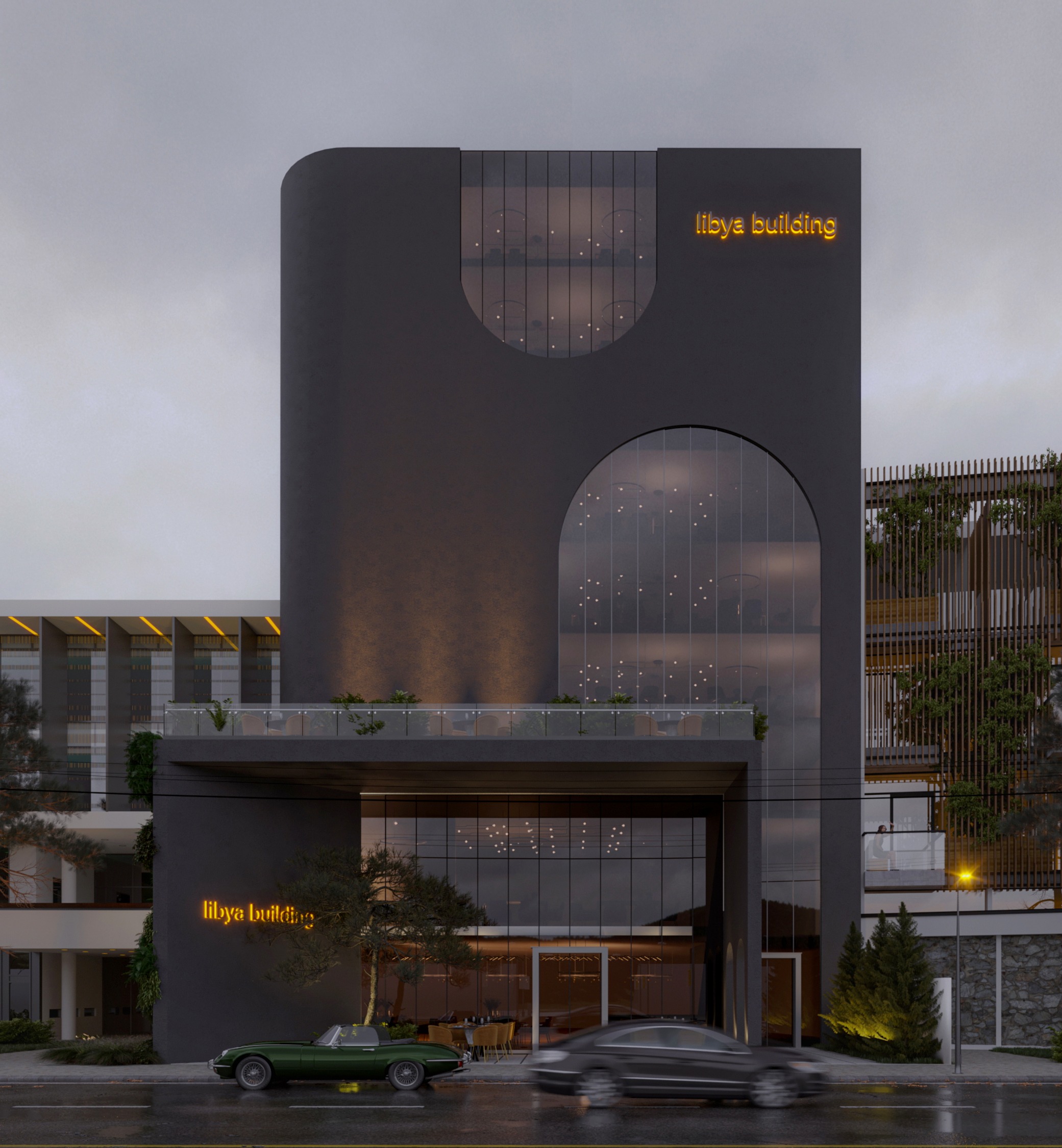 COMMERCIAL LIBYA BUILDING - exterior design - BLACK THEME - HUGE WINDOWS 