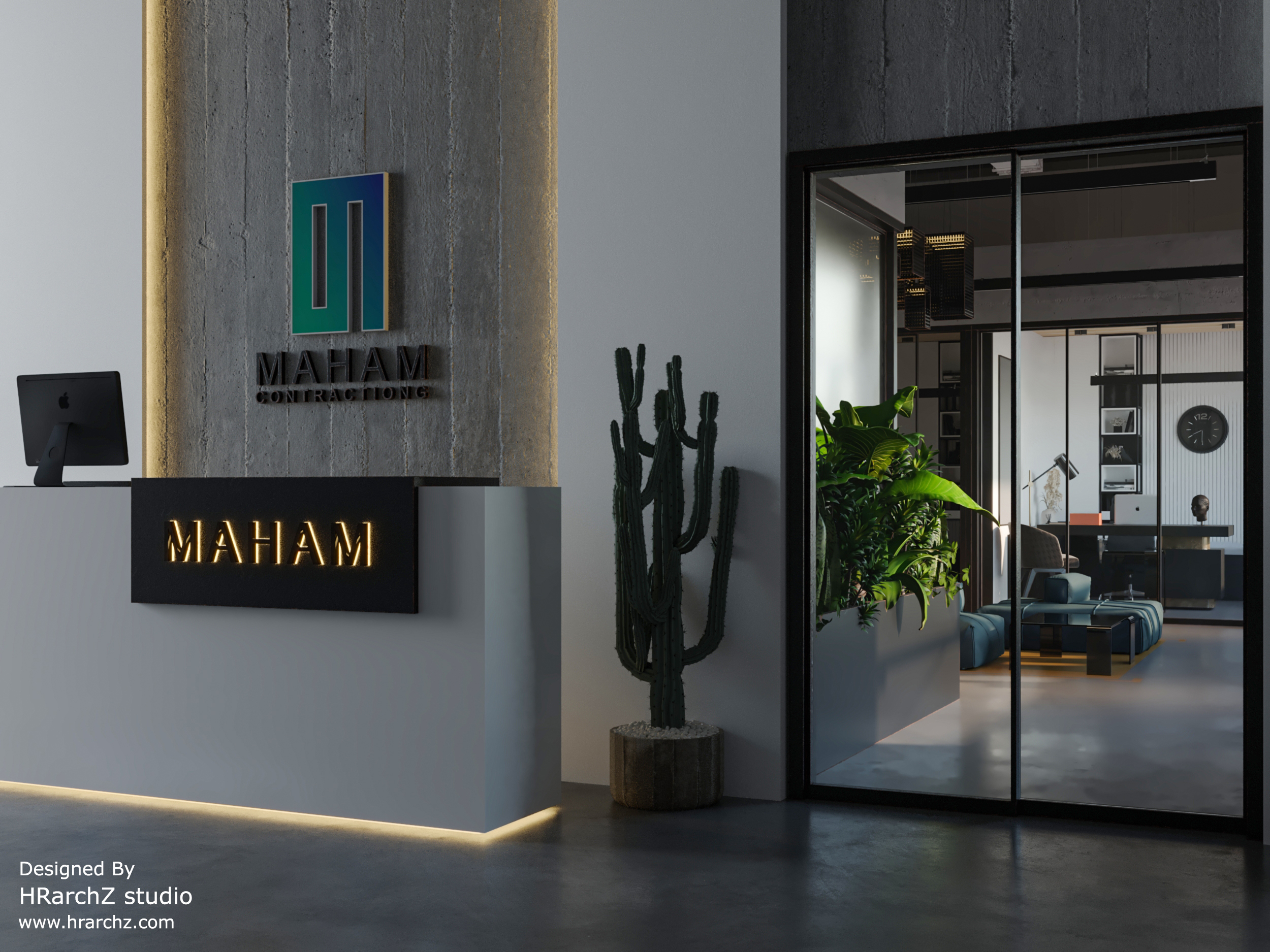 MAHAM COMPANY DESIGN - reception - concrete wall- hidden lights 