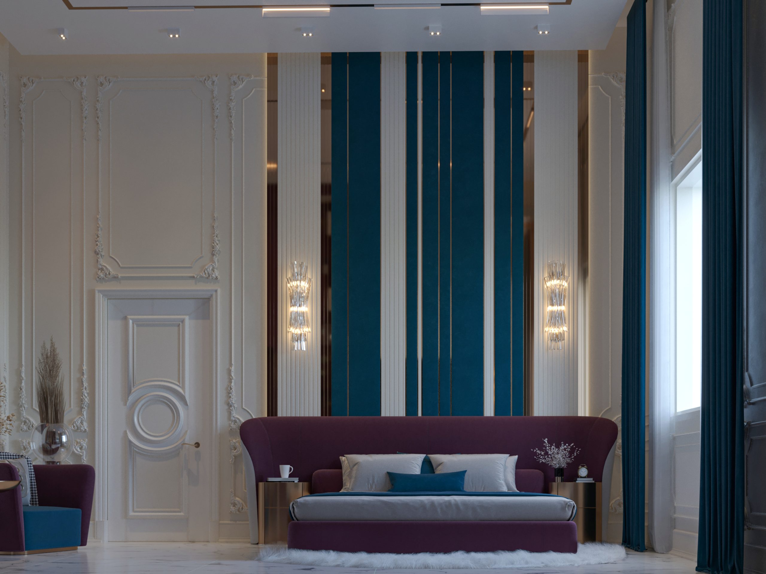 LUXURY BEDROOMS COLLECTION - blue - royal blue - golden metal - wall light - design - interior