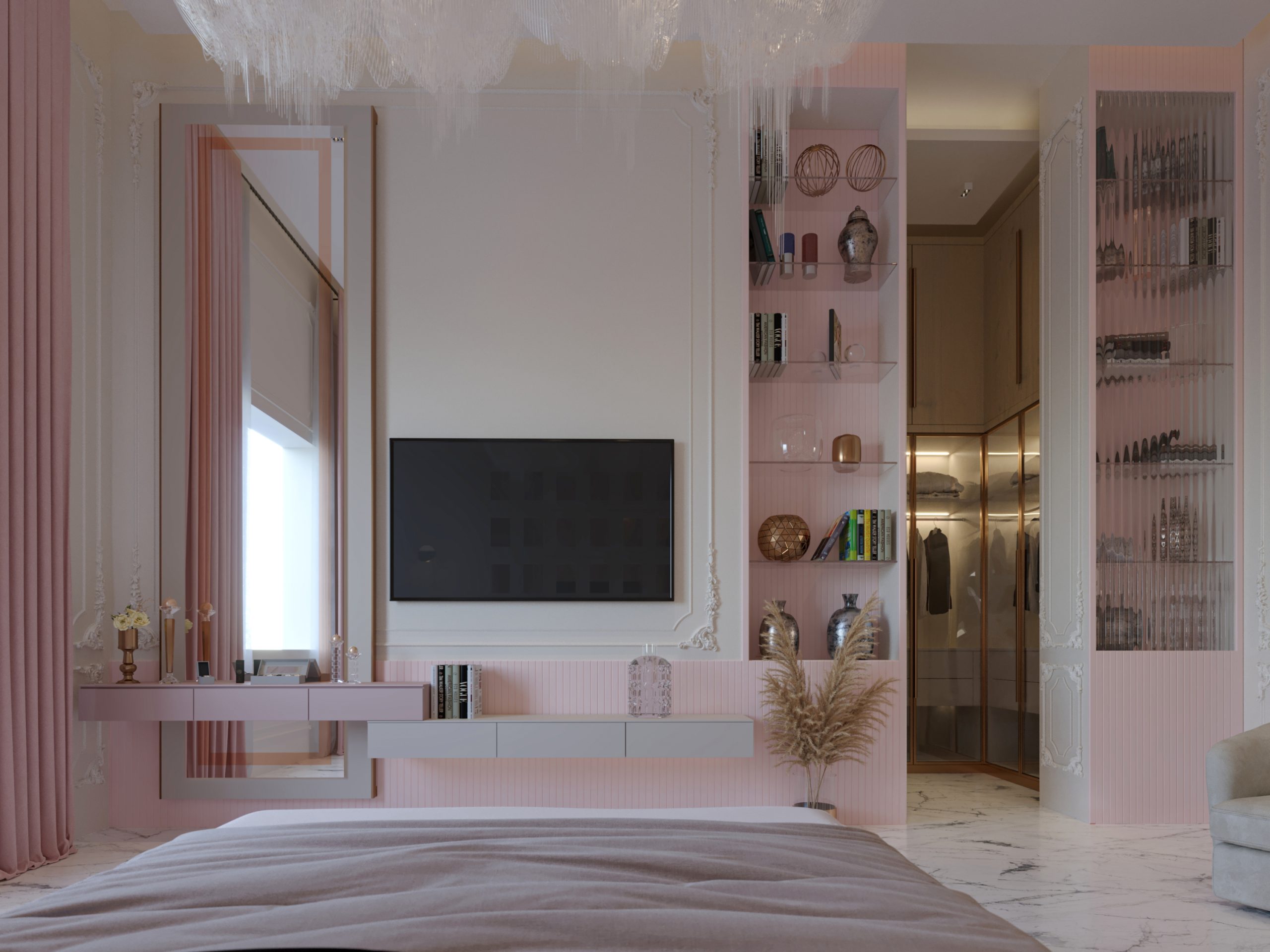 TV SET - CLOSET - MIRROR - TUPES - lines - design - bedroom design - accessories