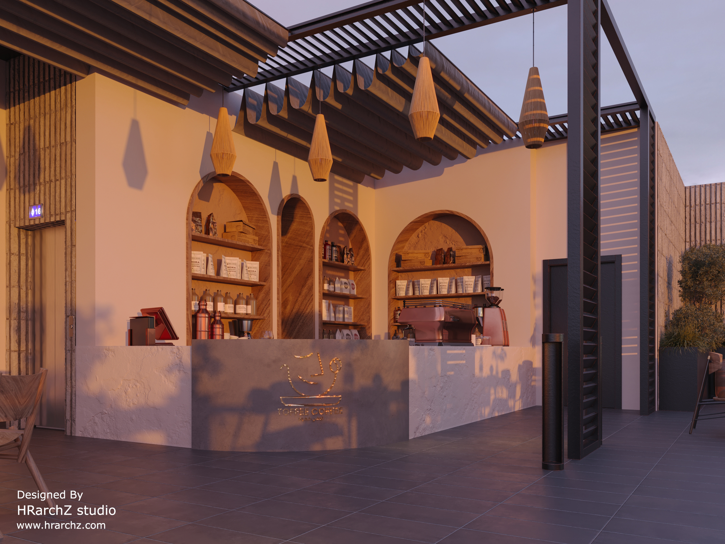 TOFFEE COFFEE TERRACE DESIGN- sun shade roof - open roof - convertible roof - bar decoration   