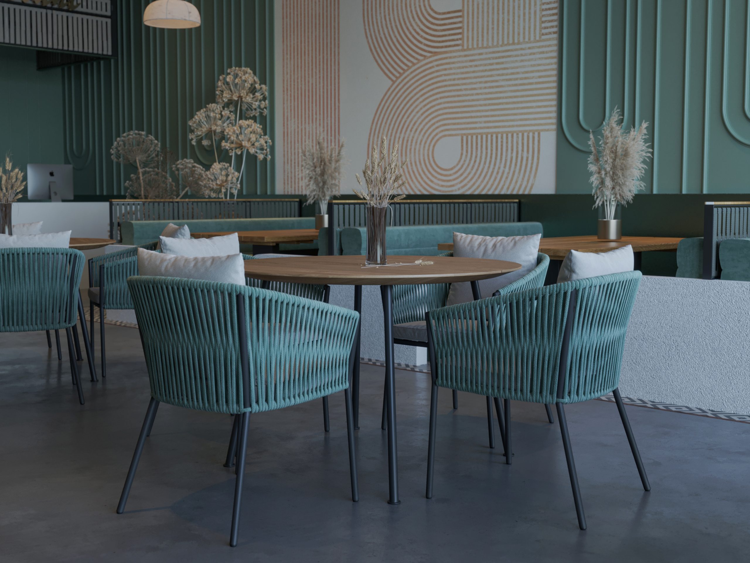 RESTURANT DESIGN IN TURQUOISE - shot - render - interior  restaurant - modern design 