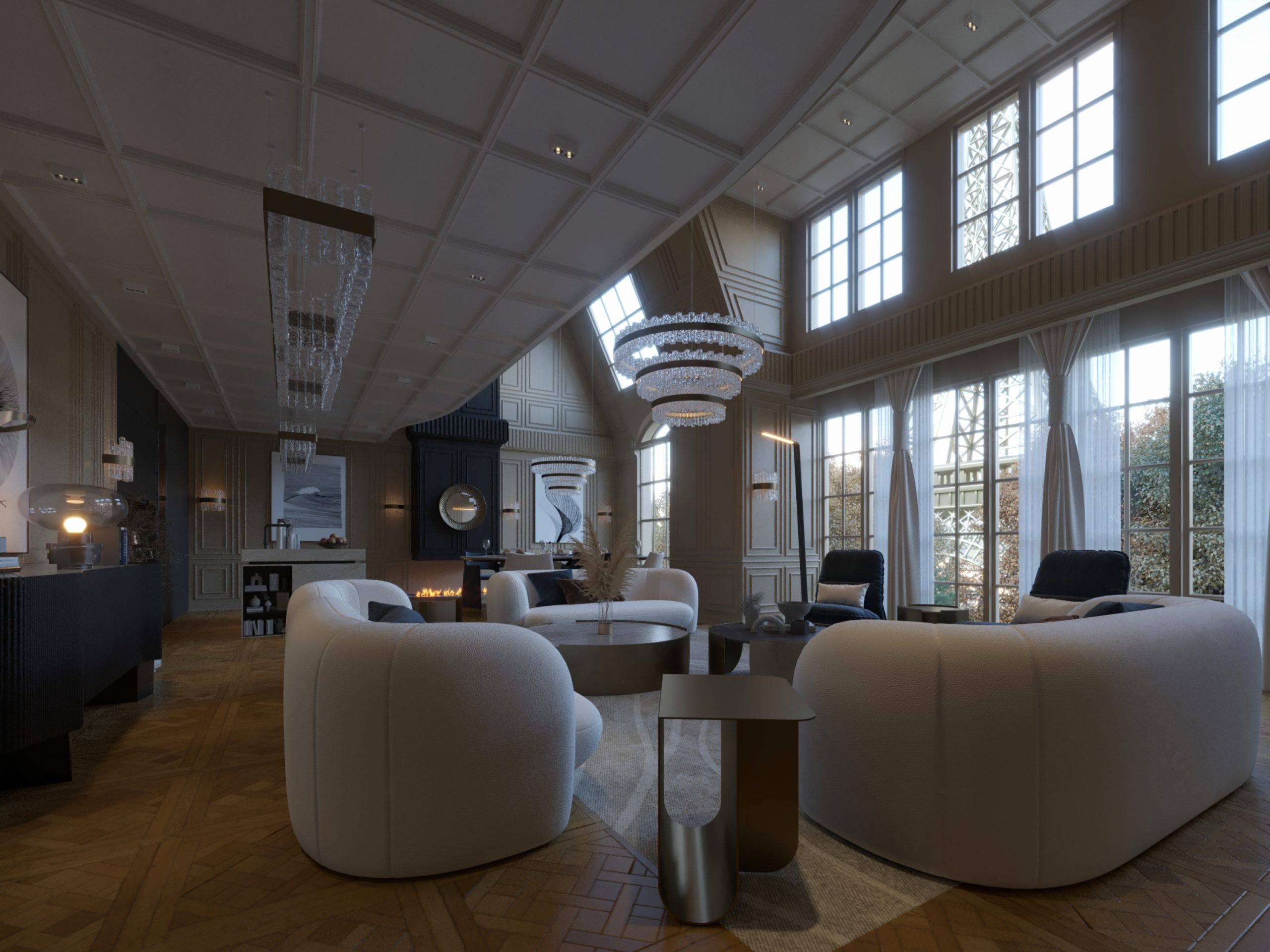 new classic theme - sitting area - ceiling decoration - render setting - sofa