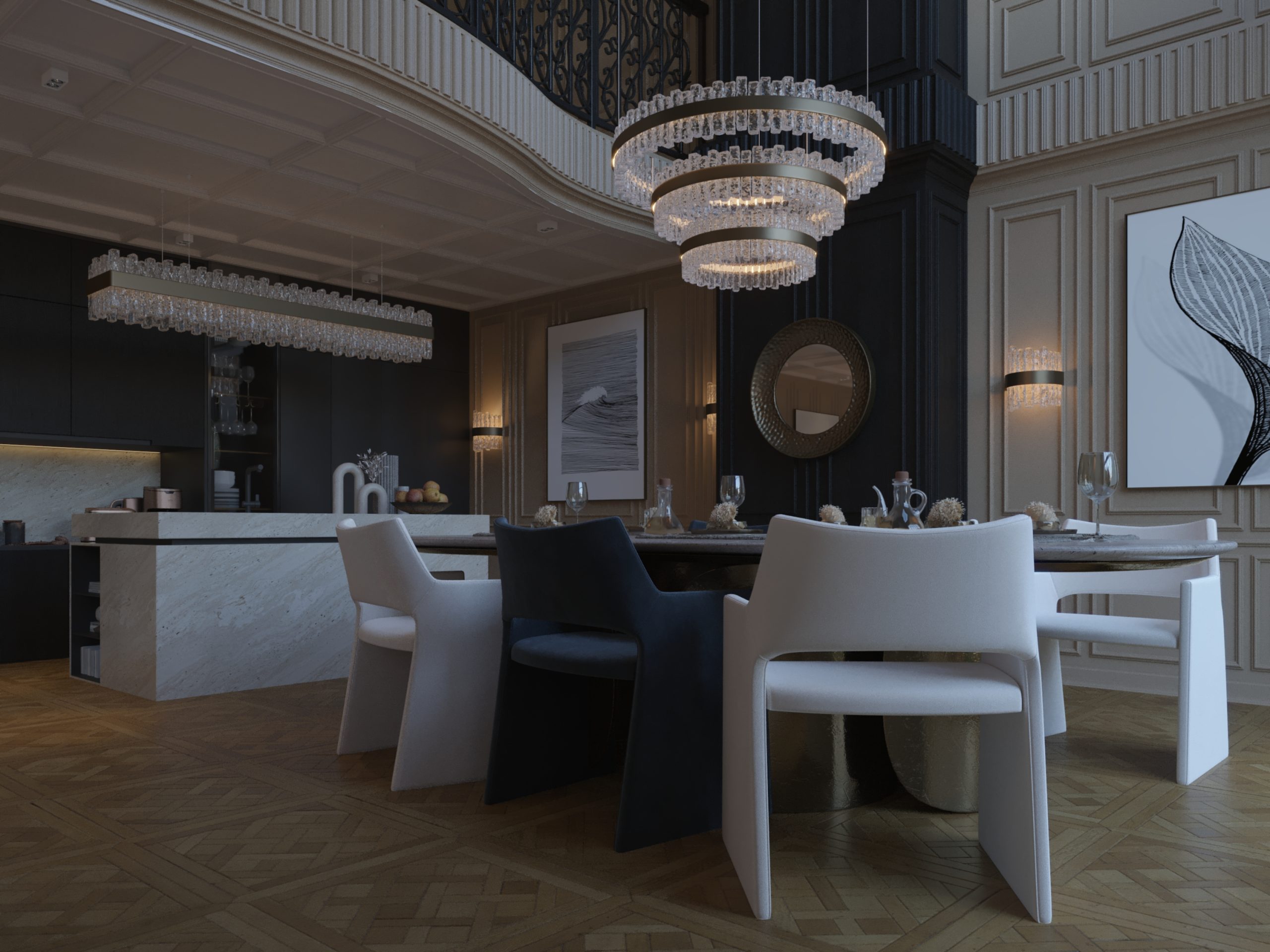 CLASSY LIVING ROOM DESIGN - dining zone - table and chairs design - black decoration