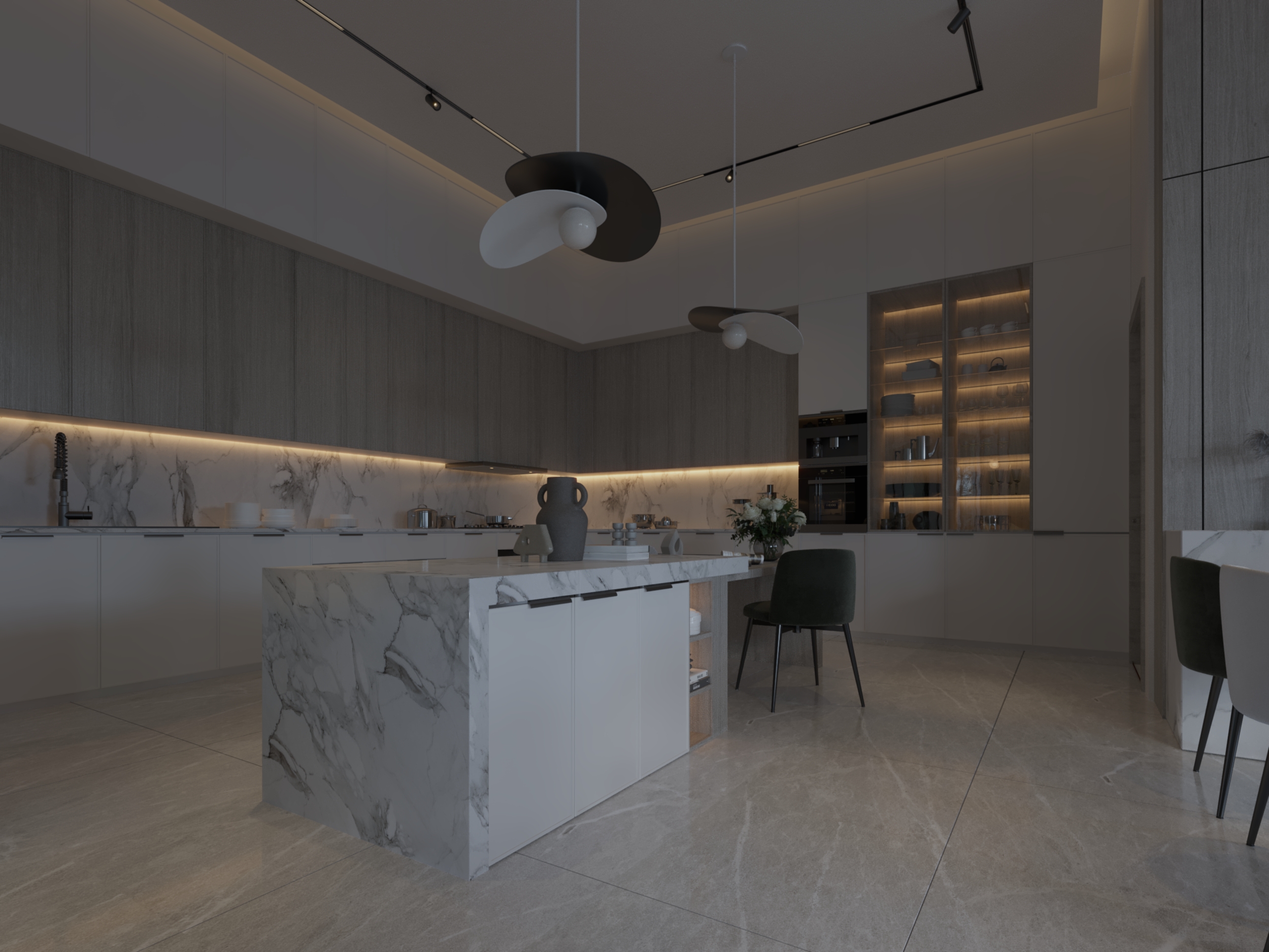 kitchen - design - render - hidden light - modern