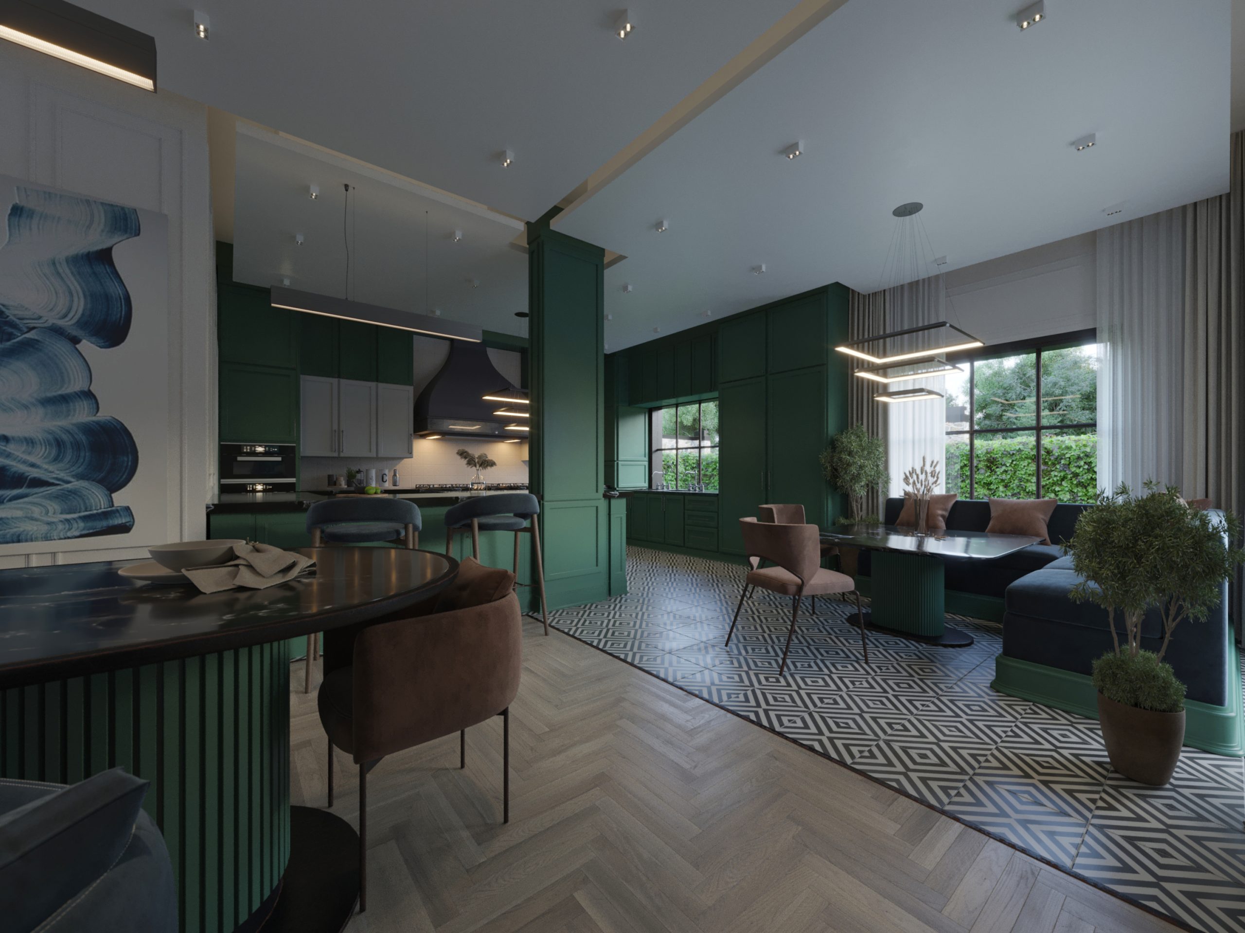 STONE LIVING ROOM DESIGN- green - white - modern 