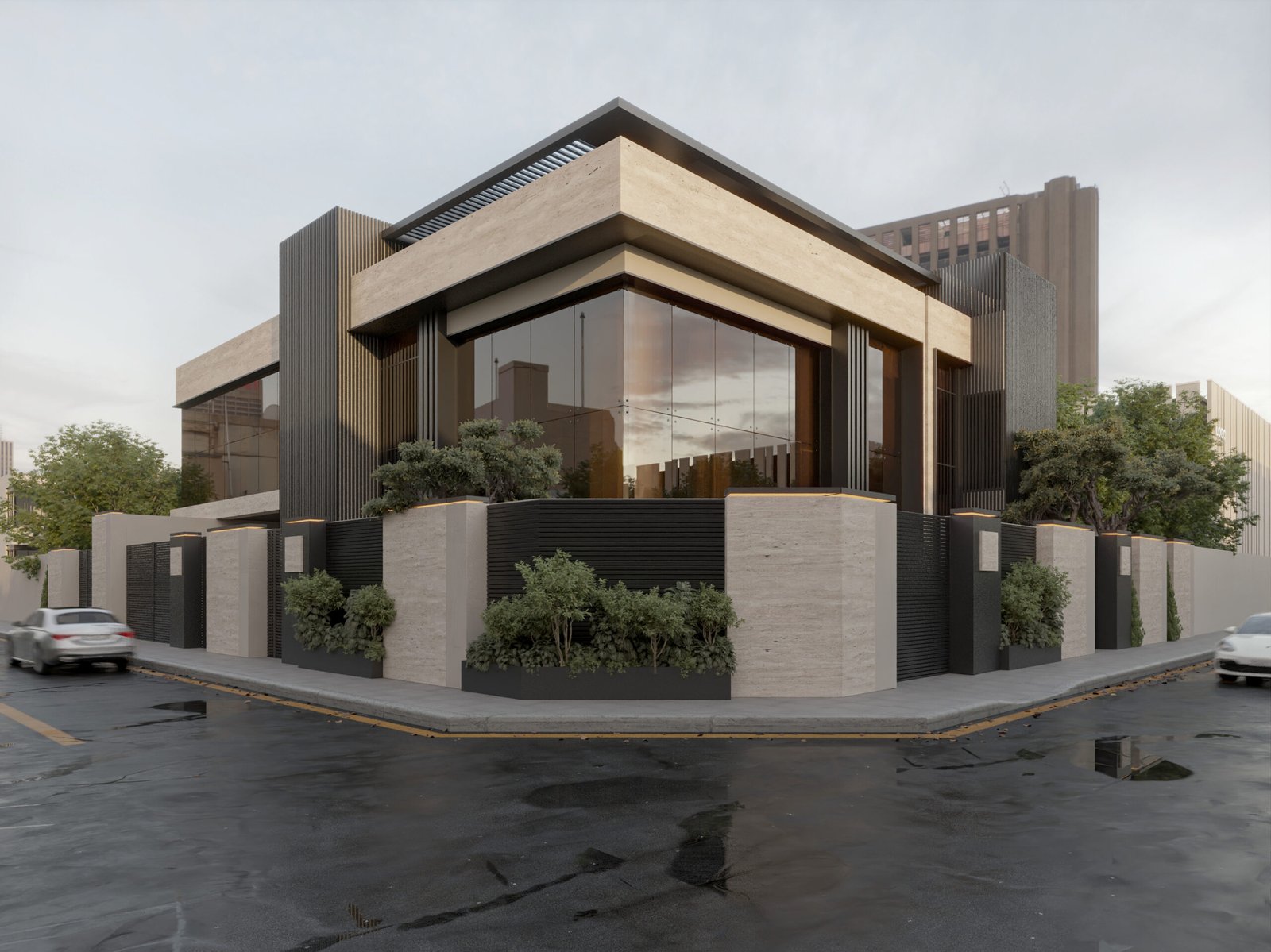 Evening view of illuminated modern villa in Riyadh