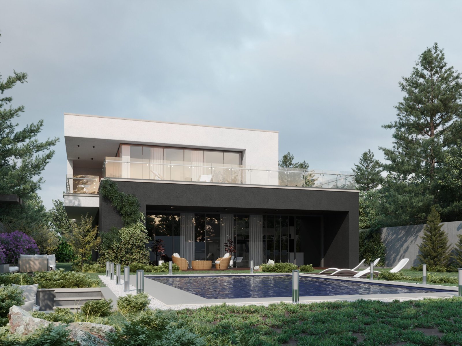 Modern two-story villa with pool and glass façade in Libya