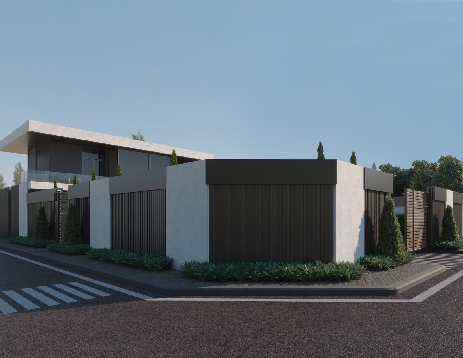 Modern guest villa façade in Riyadh with glass walls and minimalist design