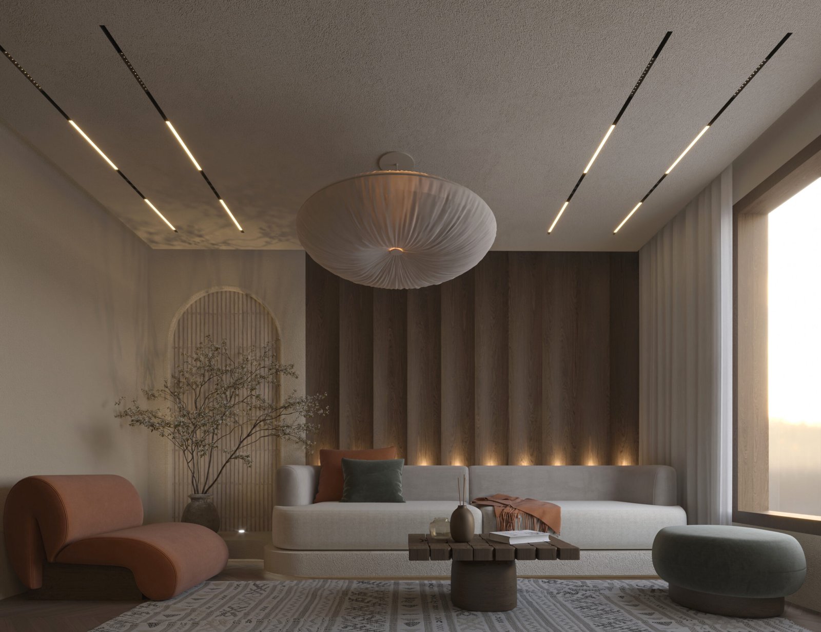 Faisal Apartment contemporary bedroom with forest green feature wall and warm wood bed frame by HRarchZ.