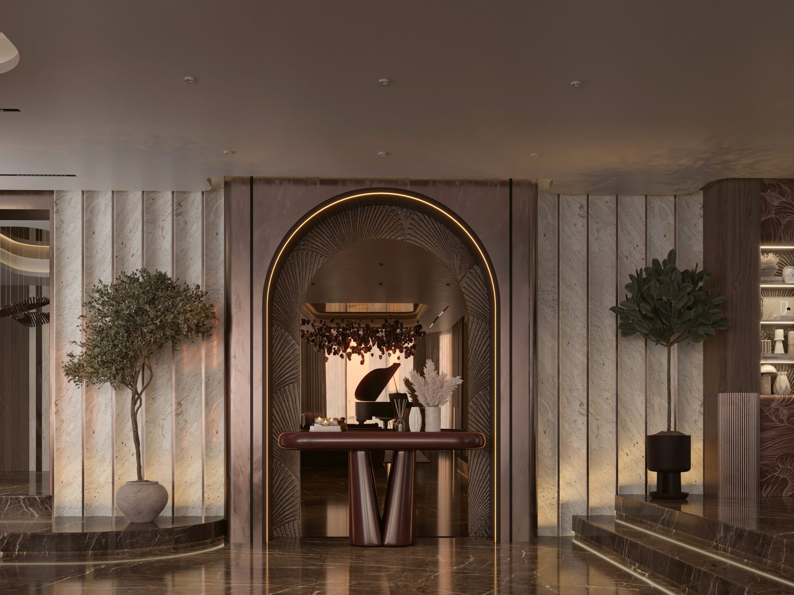 Jasem Apartment by HRarchZ is a luxury residential interior in Cairo, Egypt, combining sculptural furniture, dramatic art installations, rich marble and contemporary design.